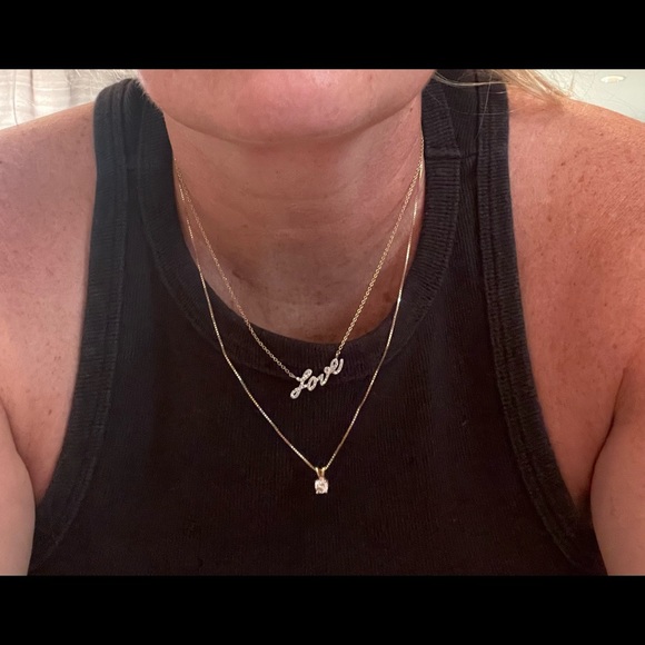 ✨14k✨ Yellow Gold LOVE Necklace with Diamond Accents - 16" Chain 💎 AUTHENTIC- - Picture 3 of 12